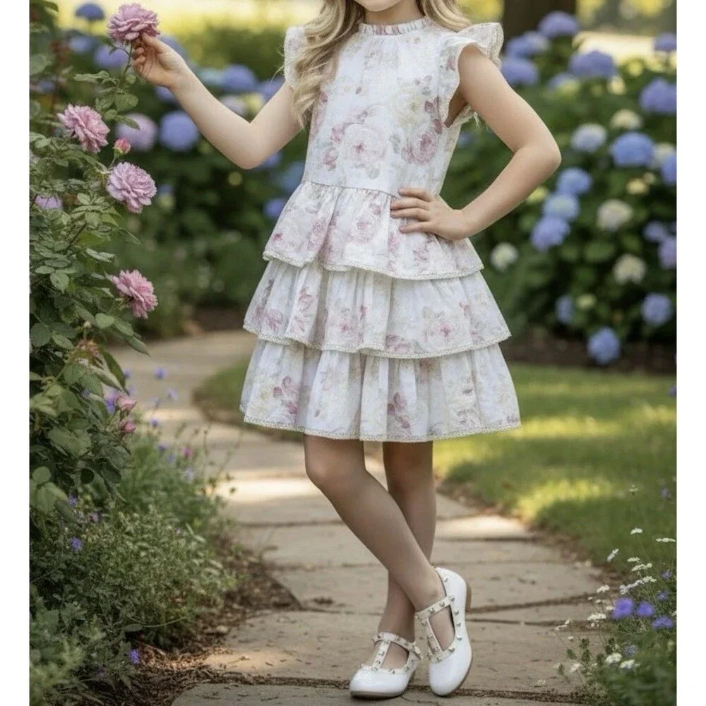 Trish Scully NWT Pink Lace Girls Dress Size 8 Floral Dressy Formal New Ruffles